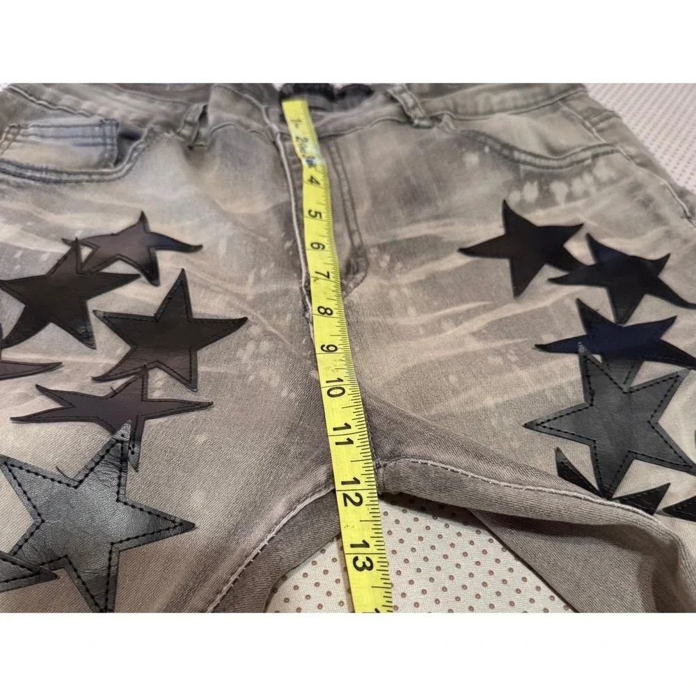 Waimea Mens Skinny Fit Gray Jeans Black Leather Star Applique Streetwear 34x32